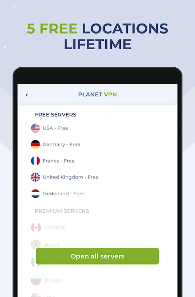 خوادم تطبيق Planet VPN